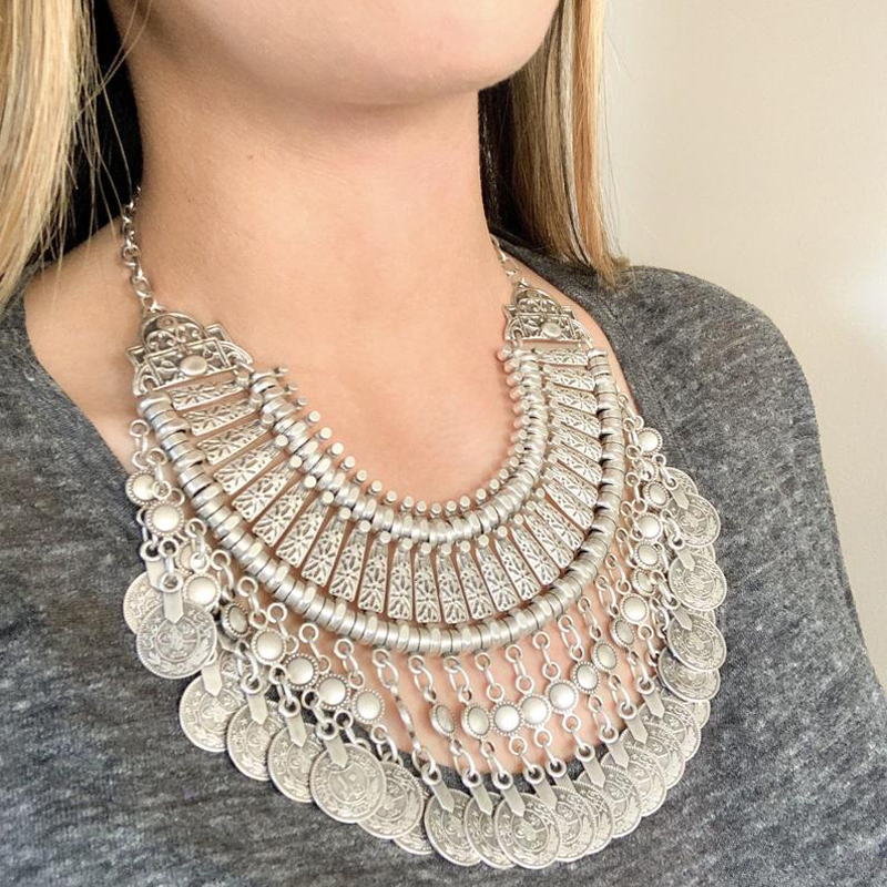 Ethnic Fashion Pakistan - Vintage Silvery Coins Necklace Earrings Gypsy