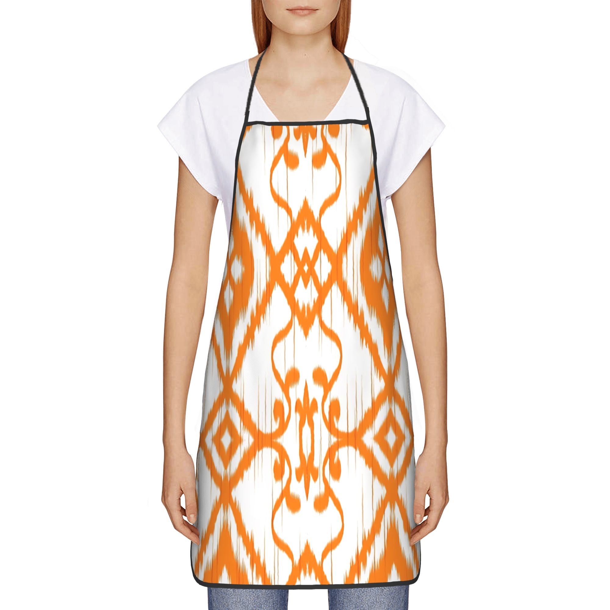 Ikat Woven Fabric - Ikat Moorish Coral Orange Apricot Apron
