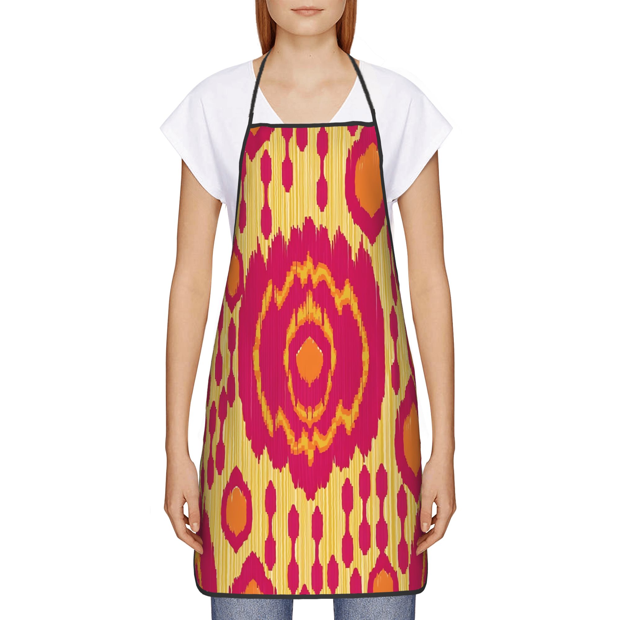 Ikat Woven Fabric - Ikat Moorish Coral Orange Apricot Apron