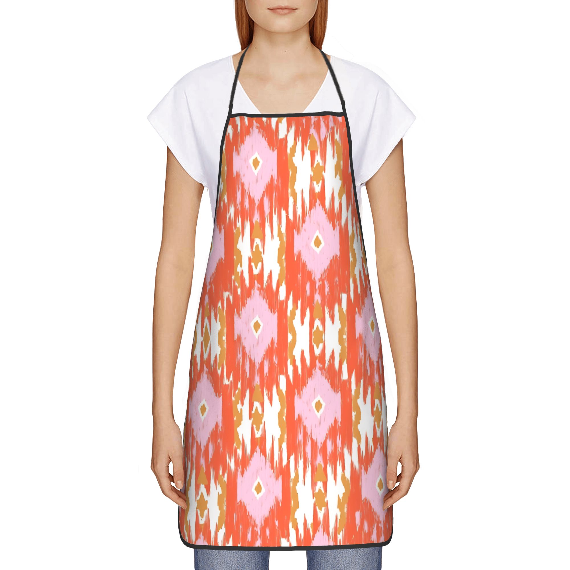 Ikat Woven Fabric - Ikat Moorish Coral Orange Apricot Apron