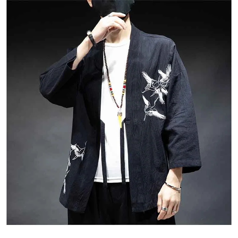 Haori Japanese Jacket - Japanese Style Kimono Robes Traditional Crane